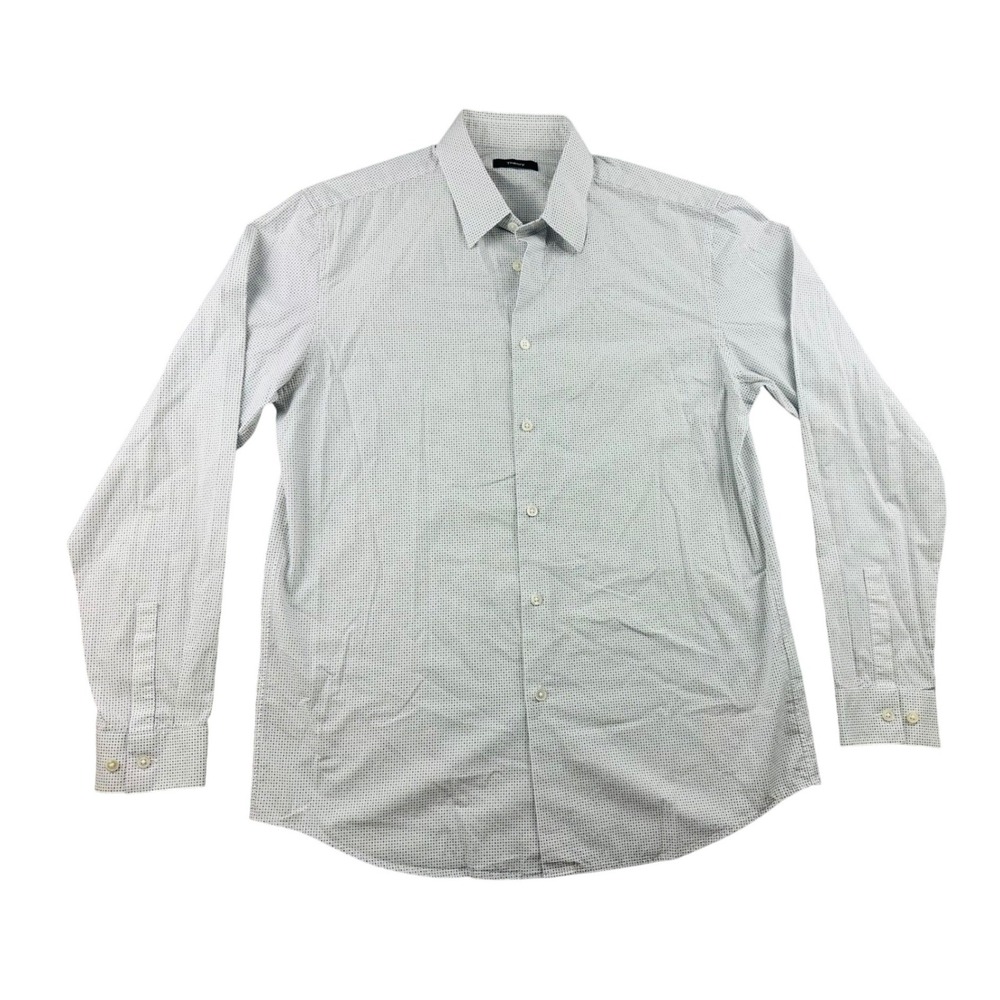 Theory Irving Shirt Men M White Slim 100% Cotton Micro Dot Pattern Designer Work
